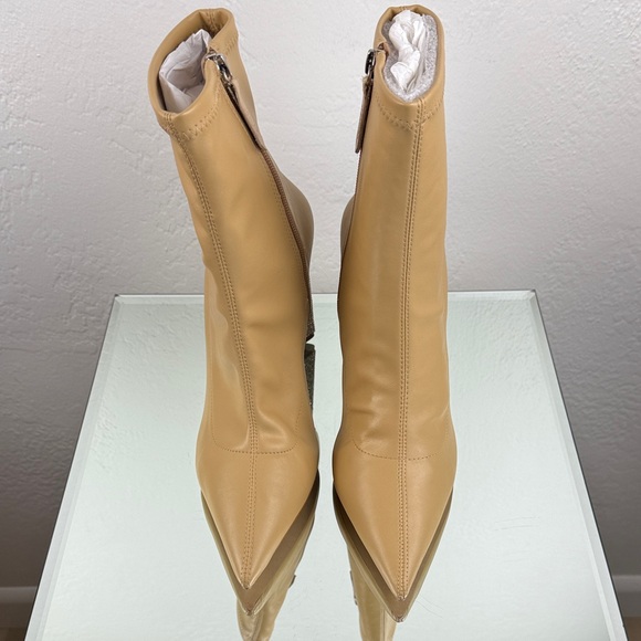 SCHUTZ Cyrus Nude Leather Pointed Toe Rhinestone Crystal Heel Boots Size 9B - Picture 3 of 8